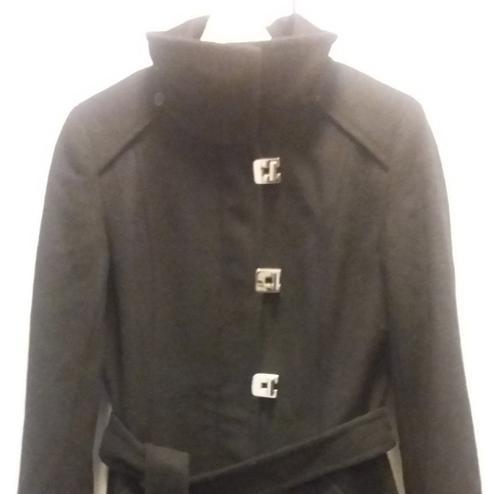Calvin Klein mid-length belted trench coat.